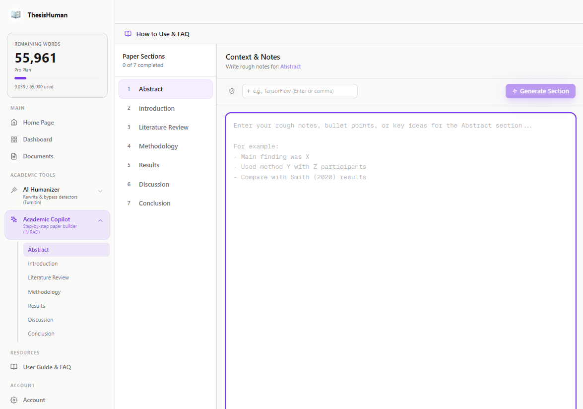 ThesisHuman section-aware IMRAD processing for academic papers